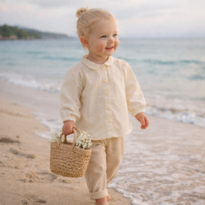 Frogs & Dogs crème baby blouse met kraag en knoopsluiting lange mouw