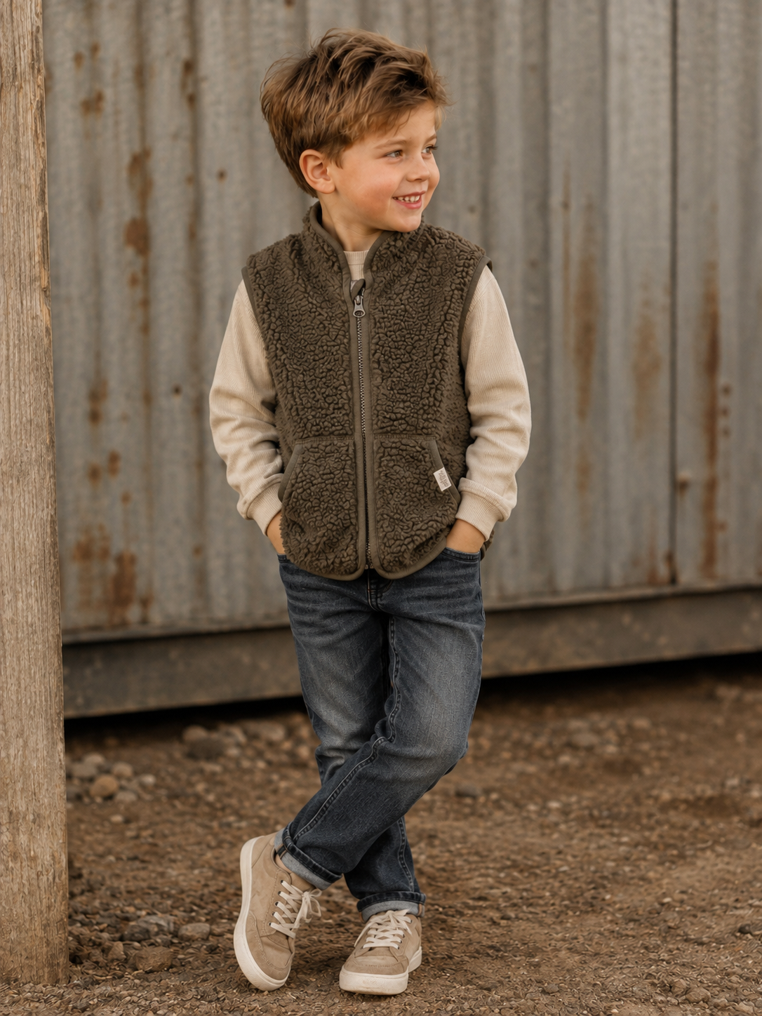 Petit Piao Fleece Bodywarmer – Major Brown - Afbeelding 4
