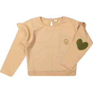 Riffle sweater meisje beige met ruffles en groen hartje