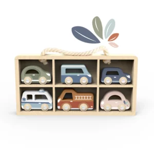 Speedy Monkey My First Car set met 6 houten autootjes in opbergbox